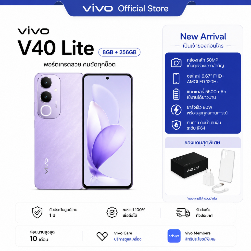 🔥พร้อมส่ง🔥 vivo V40 Lite | AMOLED | กล้องคมชัด | Fast Charge | Smartphone vivo ประกันศูนย์
