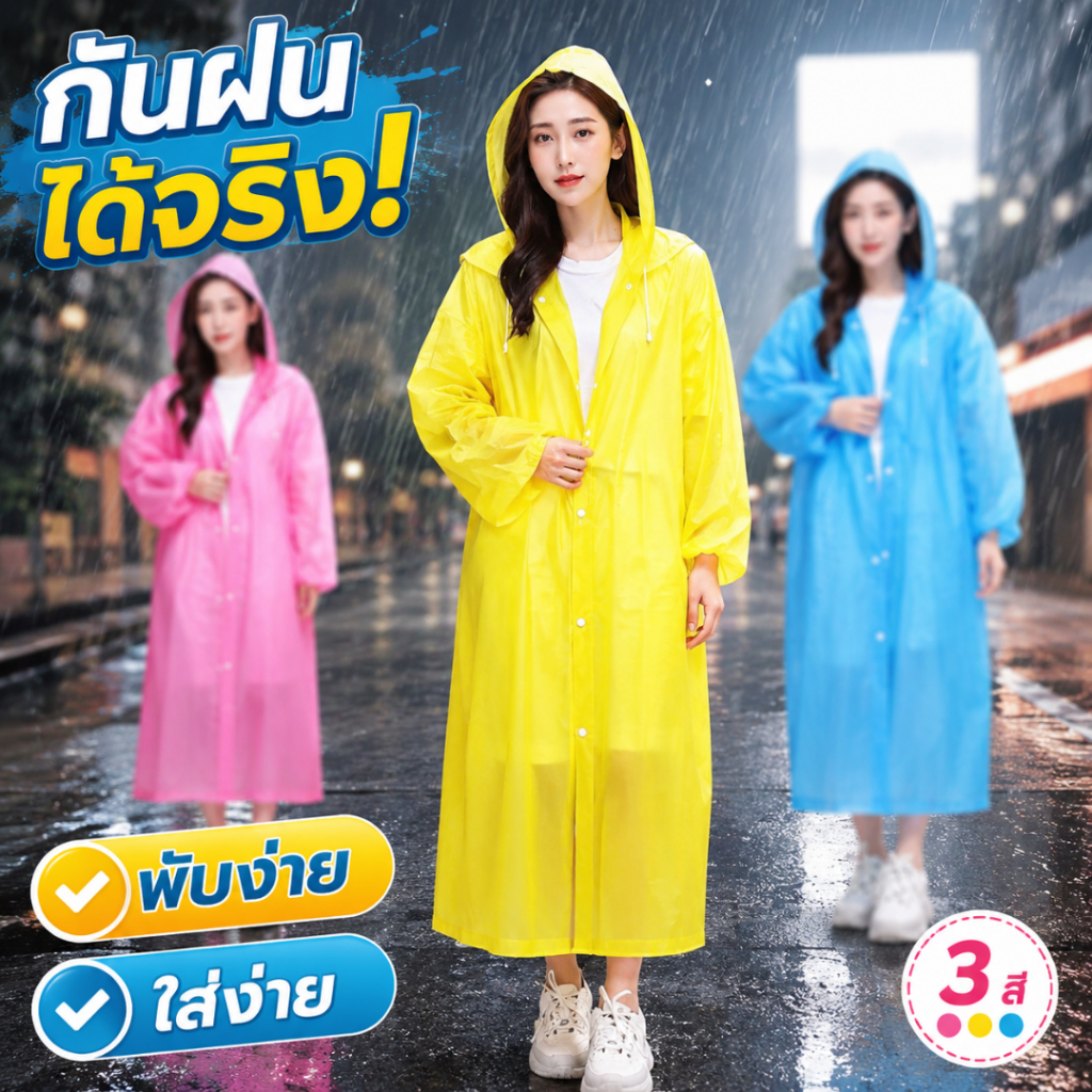 ชุดกันฝน เสื้อกันฝน แบบหนา รุ่น EVA หลากสี มีฮูด กันน้ำ น้ำหนักเบา สีสันสดใส ทรงแฟชั่น สไตล์เกาหลี