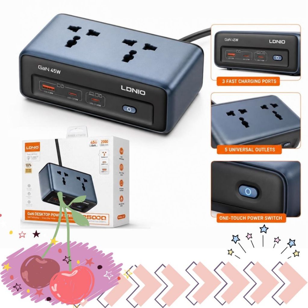 พร้อมส่งจากไทย SC1 GaN 2500W Power Socket Multi-Plug Strip ปลั๊กไฟอเนกประสงค์ รองรับการชาร์จเร็ว 45W