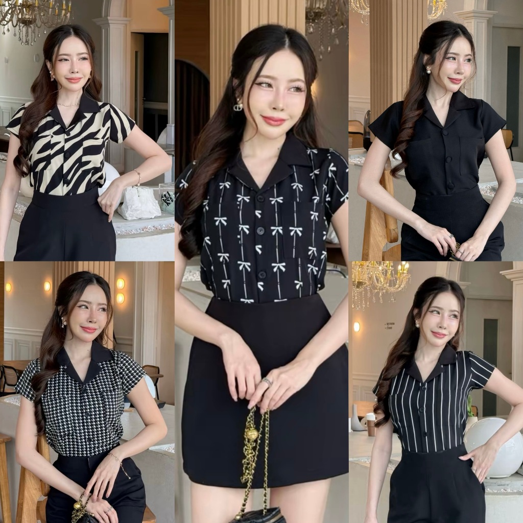 [S-2XL] เสื้อคอปกเบเซอร์ทูโทนแขนสั้นน่ารัก.V1