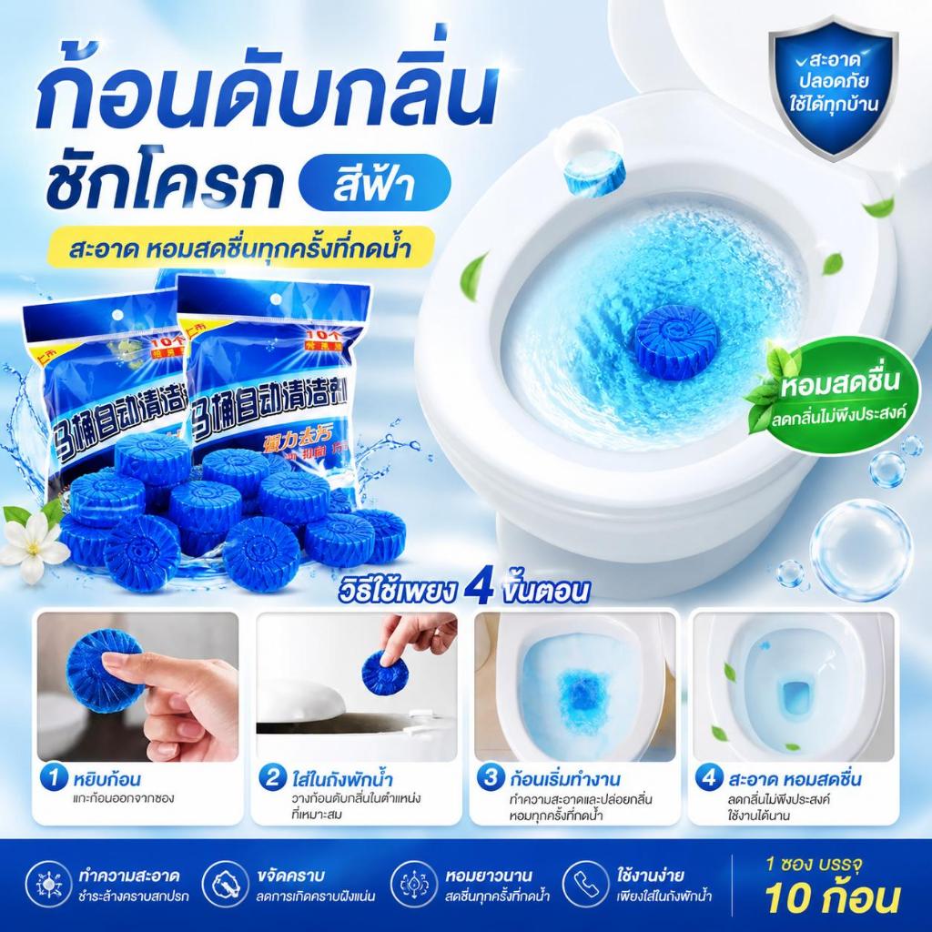 แพ็ค 10 ก้อน ก้อนฟ้า ก้อนฟ้าใส่ชักโครก ก้อนดับกลิ่นชักโครก ก้อนใส่ห้องน้ำ ก้อนฟ้าใส่ชักโครก