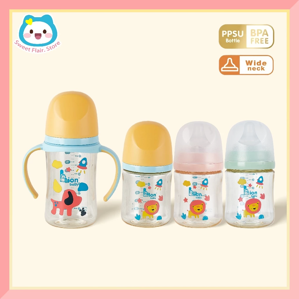 ขวดนมเด็ก PPSU ขวดนม 180ml/240ml ขวดนมคอกว้างสีชา ป้องกันอากาศเข้า กันสำลัก ป้องกันอาการจุกเสียด