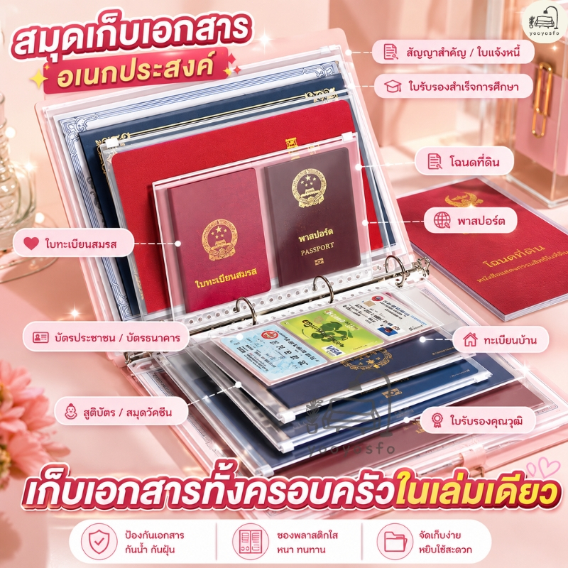 【แม่เหล็กปิดมั่นคง】สมุดเก็บเอกสารสำคัญและบัตรประจำตัวสำหรับครอบครัว เอกสารสำคัญ/บัตรประจำตัว/สมุดเก็บ/แม่เหล็กปิด