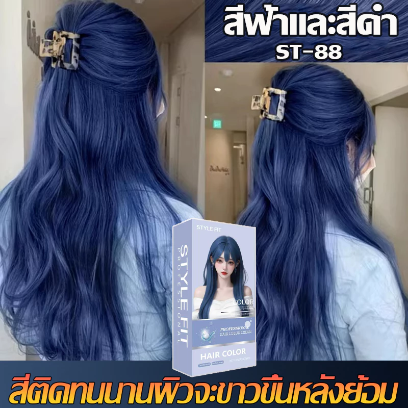 STYLE FIT 2026 สีผมยอดนิยม สีฟ้าดำ สีย้อมผม สีย้อมผม สร้างสีผมที่ไม่ซ้ำใคร ยาย้อมผม ส่วนผสมจากพืช