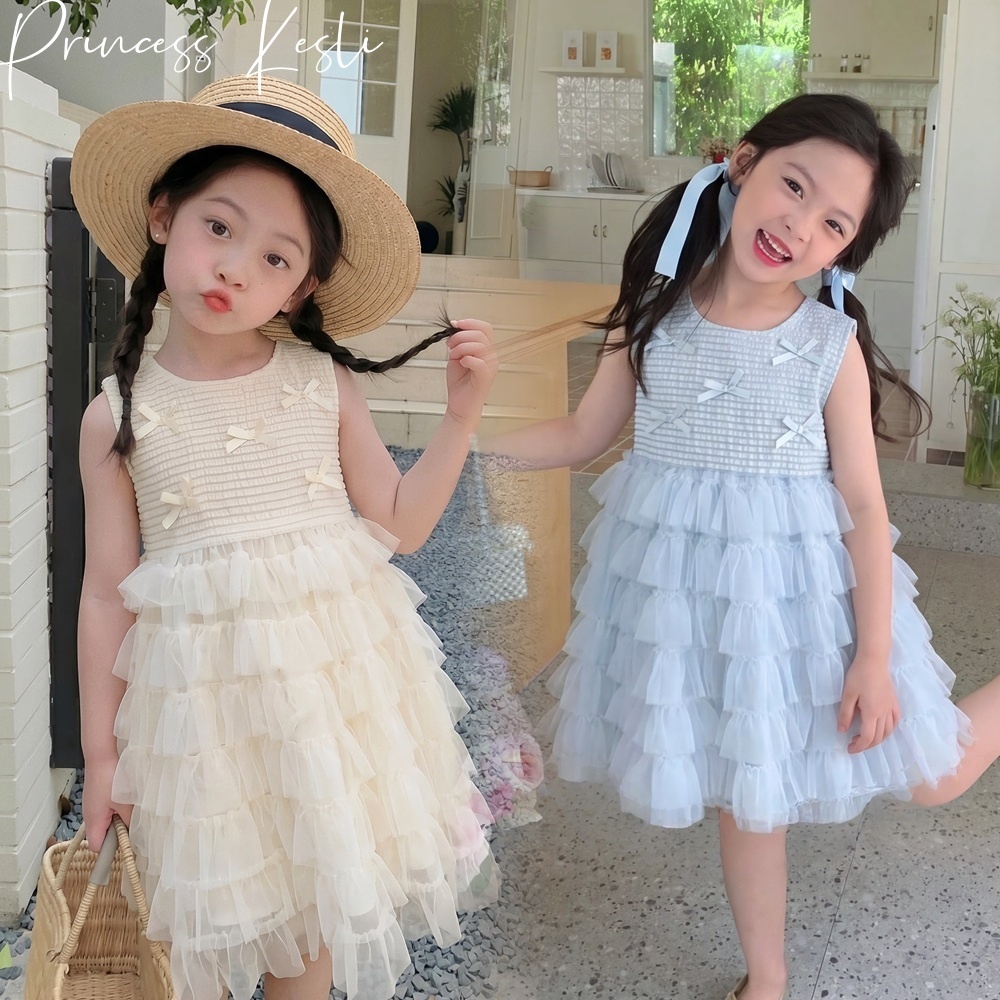 PRINCESS KESLI ชุดเดรสเด็กผู้หญิง แขนกุด เดรสเจ้าหญิงเด็ก เหมาะกับฤดูร้อน ผ้ายืดได้ หวานน่ารัก 2-12 ปี