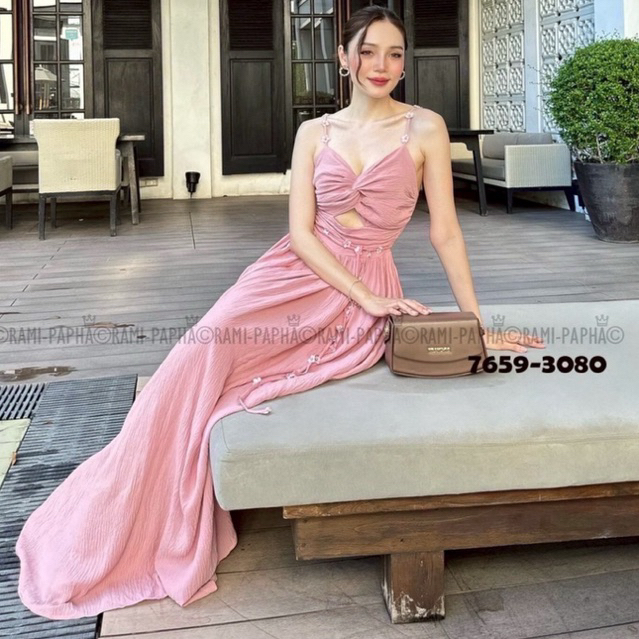 พร้อมส่ง เติม SL⚡️RM 7659 เดรสสีชมพูสวยหวาน เดรสยาวสวยแซ่บแบบฉบับลูกคุณ สไตล์สาวเวียด2026