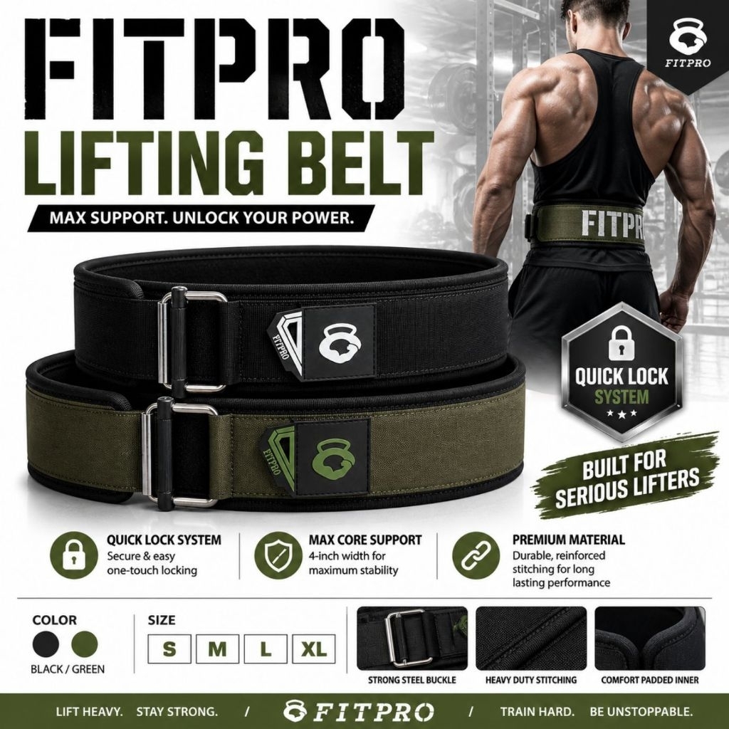 FITPRO Lifting Belt เข็มขัดยกเวท Quick Lock ซัพพอร์ตเอวและหลังใรการยกน้ำหนัก Quick Lock ล็อกแน่น ปรั