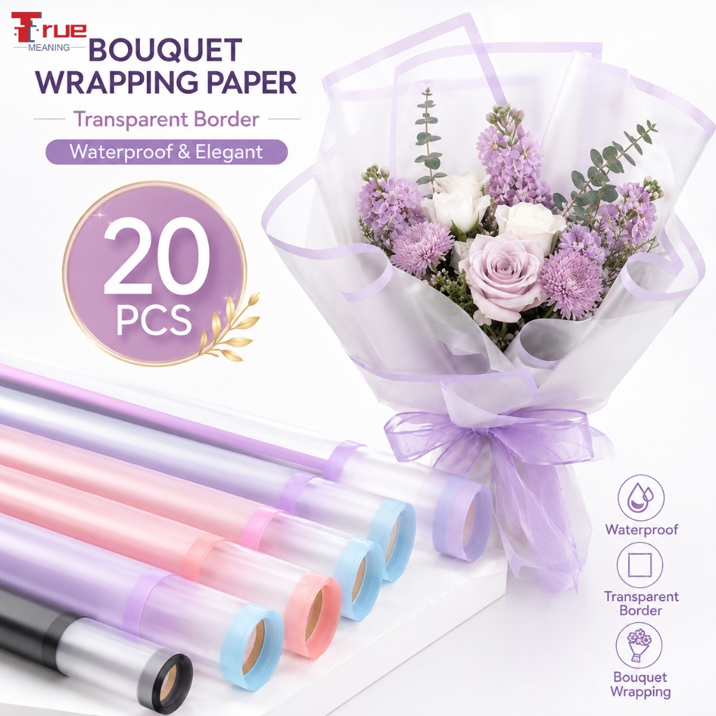 20PCS กระดาษห่อดอกไม้ ขอบสีใส กันน้ำ สำหรับห่อช่อดอกไม้ Flower Wrapping Paper