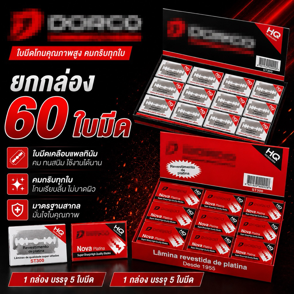 (รวม 60 ใบ) ใบมีดสองคม อย่างดี ใบมีดโกน 2 คม ยกแพค 12 กล่องเล็ก สินค้าพร้อมส่งทุกวัน