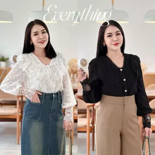 Everything2019 - เสื้อคอวีระบายลูกไม้แขนยาว ลูกไม้ทั้งตัวมีซับใน ใส่งานบุุญสวยมาก (6214)