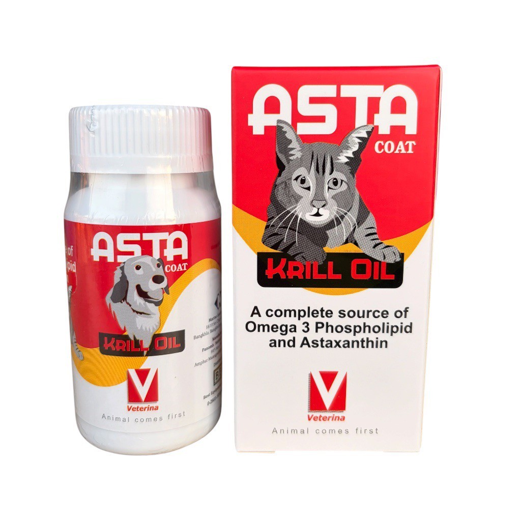 ASTA coat krill oil อาหารเสริมบำรุงผิว ช่วยในการลดอักเสบ บำรุงข้อ สำหรับสุนัขและแมว