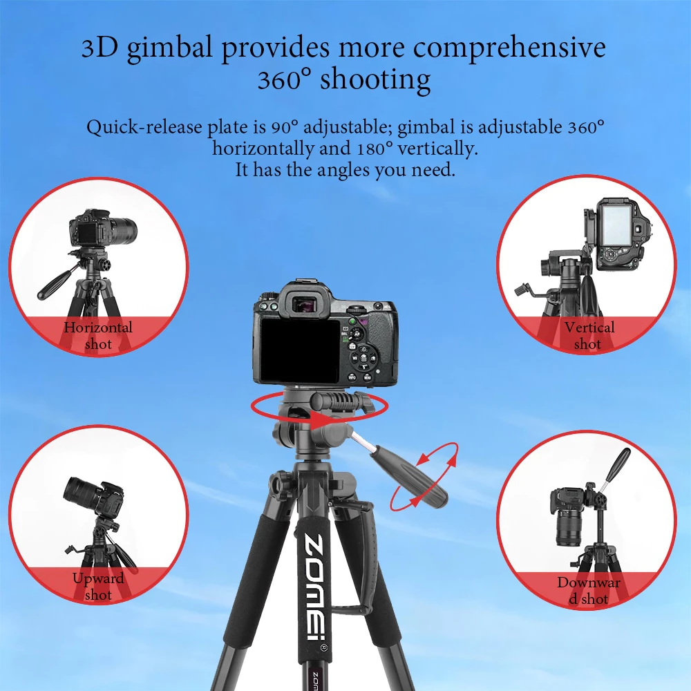 ขาตั้งกล้อง Zomei Q188 ผลิตจากโลหะผสมอลูมิเนียม-แมกนีเซียม เหมาะสำหรับงานถ่ายวิดีโอและภาพถ่าย กล้อง SLR และโทรศัพท์มือถื thumbnail 7