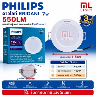 Philips LED Downlight Eridani DL190B 3.5w 7w 10w 14w 23w ขนาด 3.5" 5.5" 6.5" 9" หน้ากลม (ฝังฝ้า) ดาวน์ไลท์ โคมไฟ ดาวไลท์