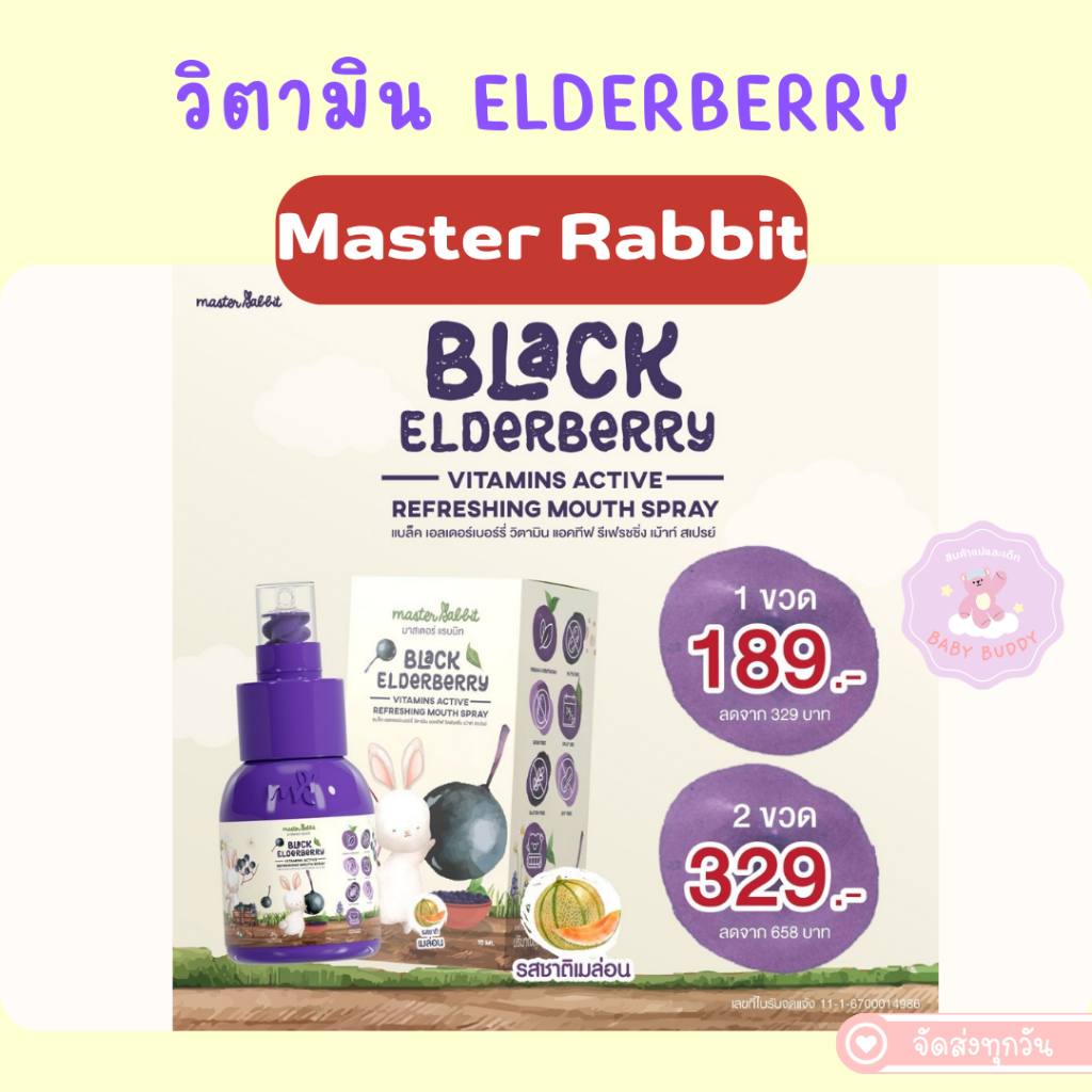 ส่งด่วนภายในวัน วิตามินสเปรย์ Black Elderberry สำหรับเด็ก Master Rabbit Vitamins Active Refreshing Mouth Spray