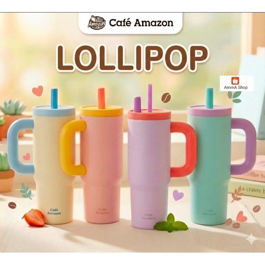 🌟 Lollipop Stainless Tumbler จากแบรนด์ Café Amazon🌟 24 ออนซ์ ด้านในเคลือบด้วยเซรามิกเก็บความเย็นได้น