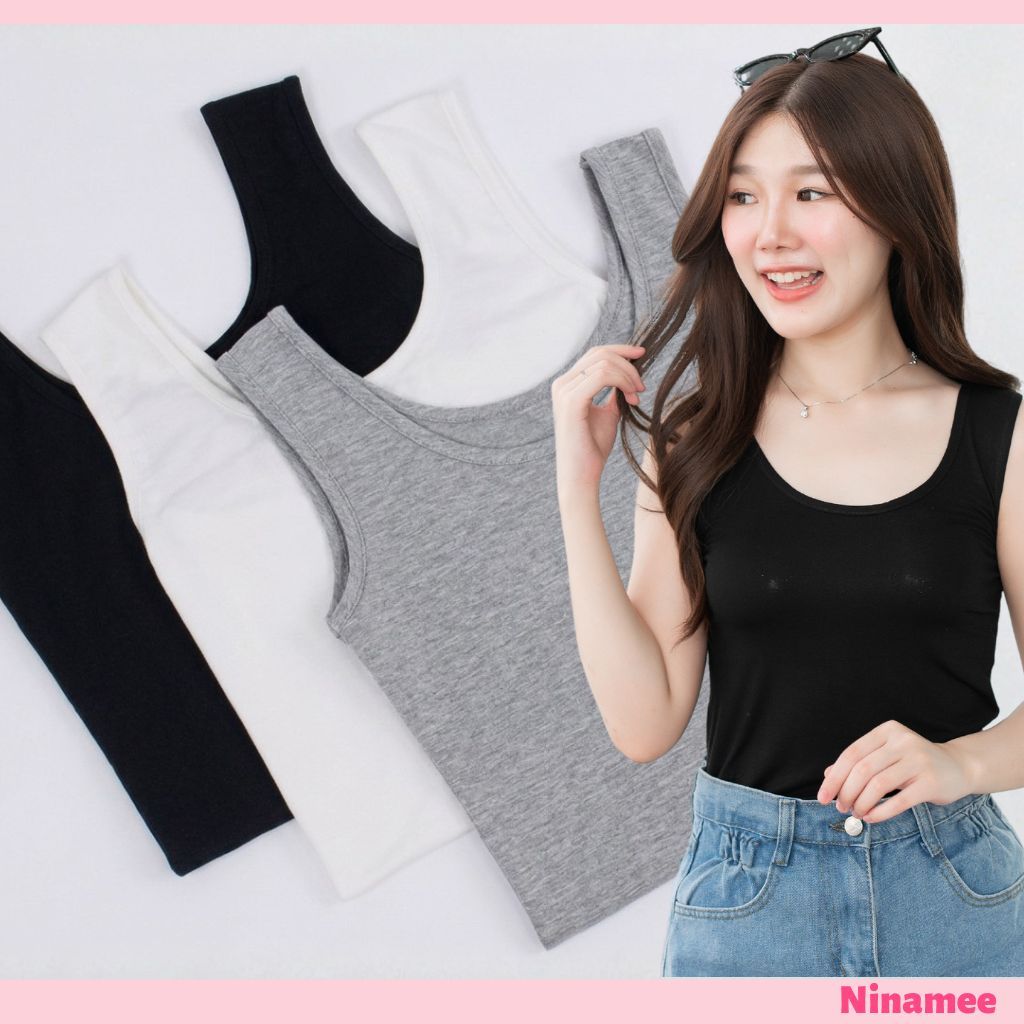 🍒Ninamee เสื้อกล้ามซับในตัวยาว อก 30-46 นิ้ว ผ้าใยธรรมชาตินุ่ม ใส่สบาย มี 2 ไซส์ ผ้าใส่ซับในเย็น#NN2