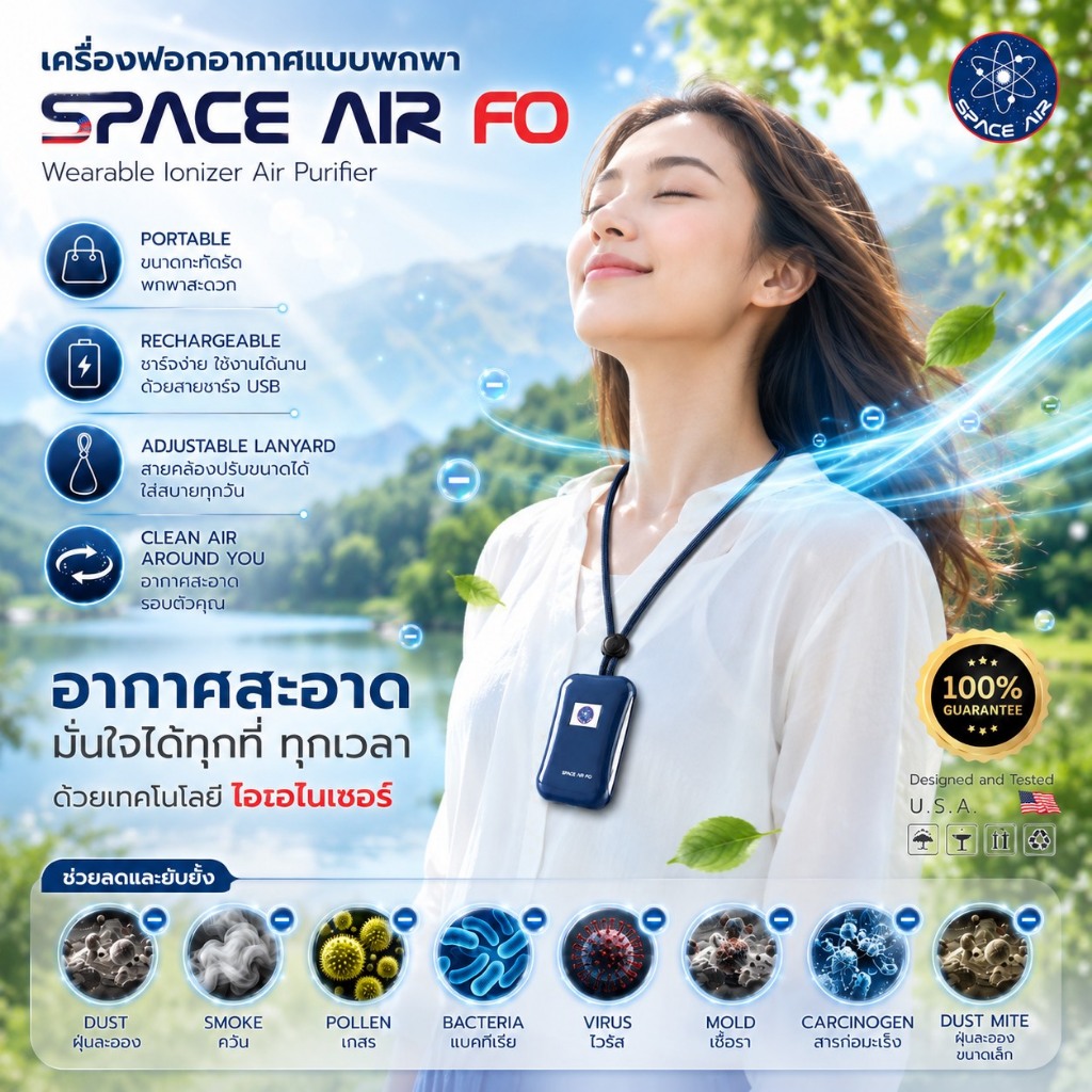 เครื่องฟอกอากาศพกพา Space Air FO พร้อมส่งในราคาพิเศษ! ของแท้ลงทะเบียนรับประกันได้