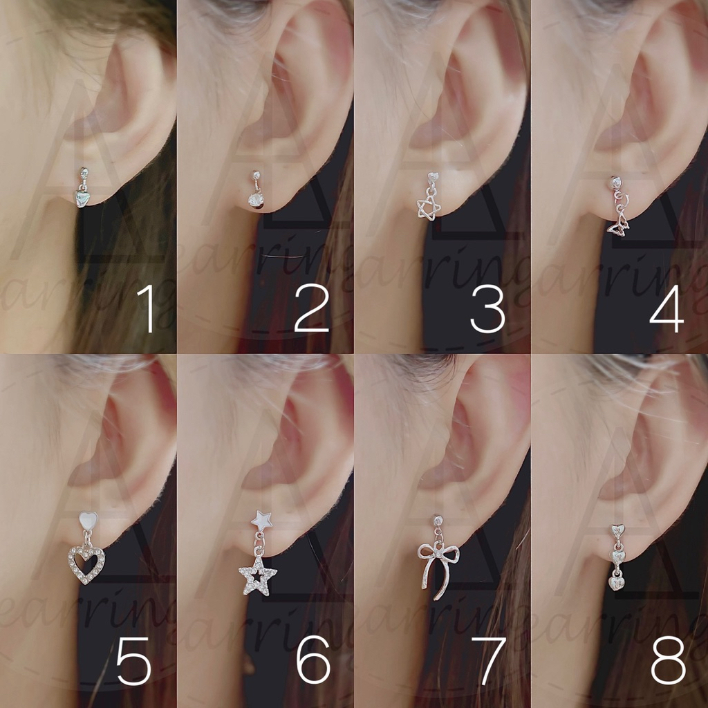[มินิมอลสีเงิน145] ต่างหูมินิมอลแบบระย้าน้อยๆน่ารักๆ ราคาต่อ1คู่ พร้อมแป้น(ทับหลัง)แบบโลหะทุกคู่