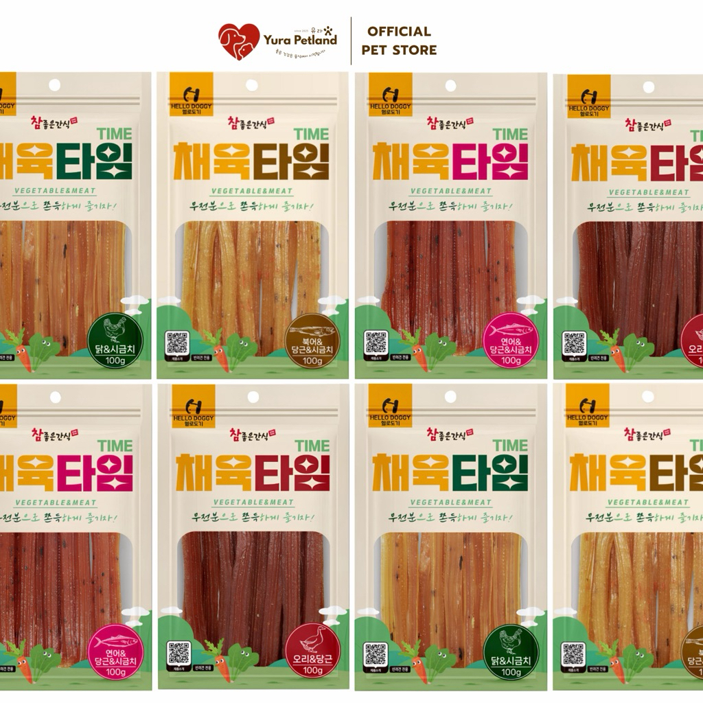 [Vegetable&Meat ขนมสุนัขผักผสมเนื้อสัตว์ล้วนๆ ขนมนำเข้าจากเกาหลี] Hello Doggy ขนมหมา Jerky เนื้อผสมผักโขม แครอท