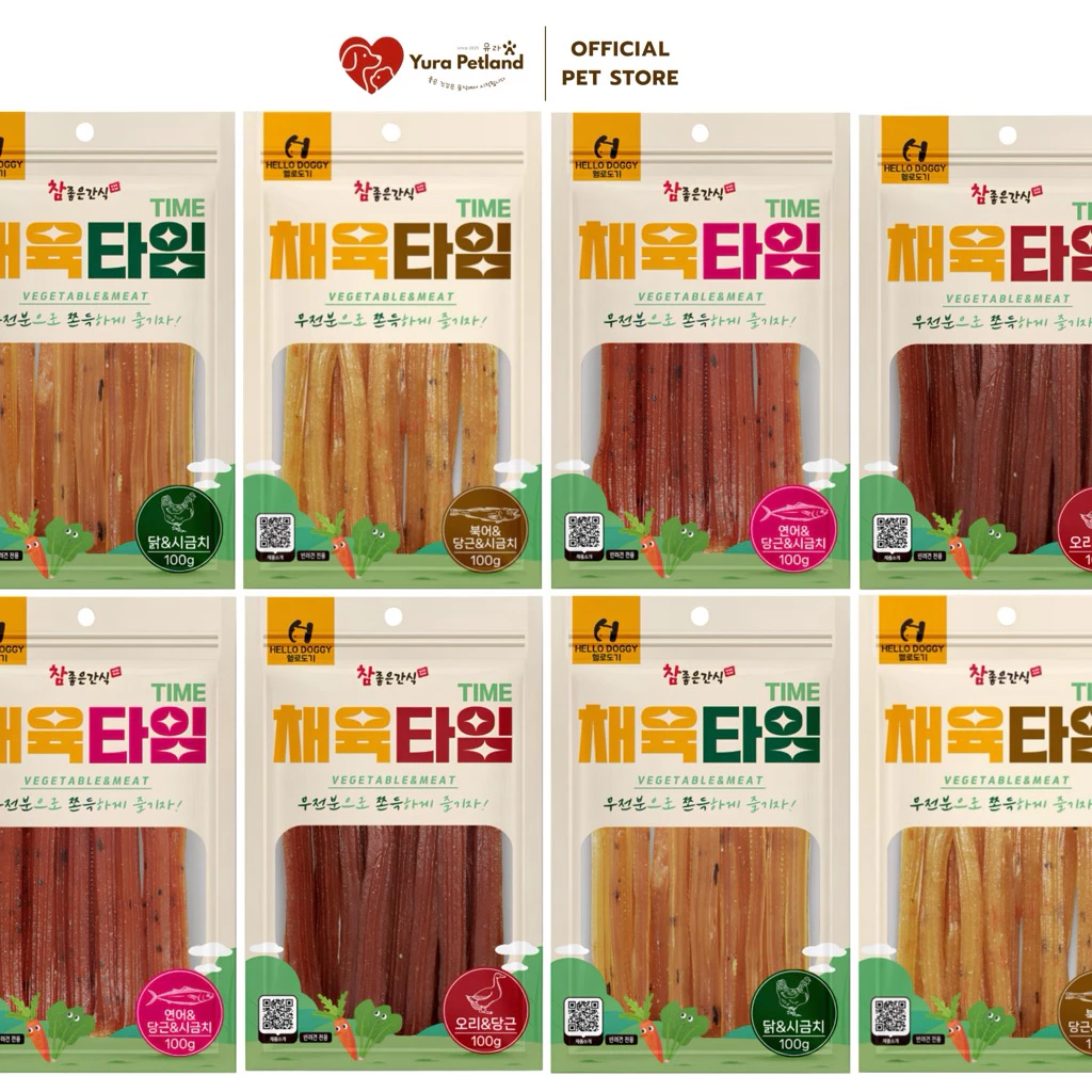 [Vegetable&Meat ขนมสุนัขผักผสมเนื้อสัตว์ล้วนๆ ขนมนำเข้าจากเกาหลี] Hello Doggy ขนมหมา Jerky เนื้อผสมผักโขม แครอท