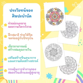 ภาพระบายสีมันดาลา สำหรับผู้ใหญ่และเด็ก ชุด "Doodle Cat Mandalas" / 20 แผ่น / เลือกกระดาษได้