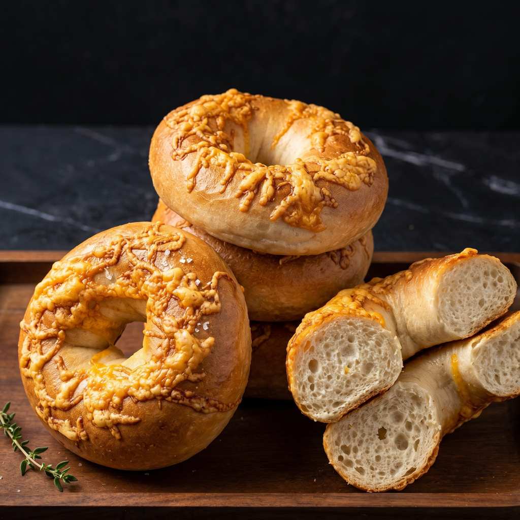 Cheddar Bagel  ขนมปังเบเกิล Homemade Bagel เนื้อหนึบ 5 ชิ้น ทำใหม่ทุกออเดอร์ พร้อมส่งทุกวัน