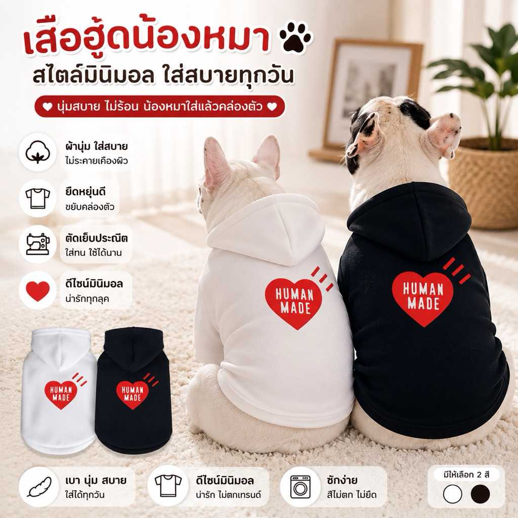 🇹🇭พร้อมส่ง🇹🇭 เสื้อหมา เสื้อแมว ฮู้ดดี้แฟชั่นแขนกุด สกรีนลาย เนื้อผ้า Cotton 100% ใส่สบาย (เลือกลายได้)