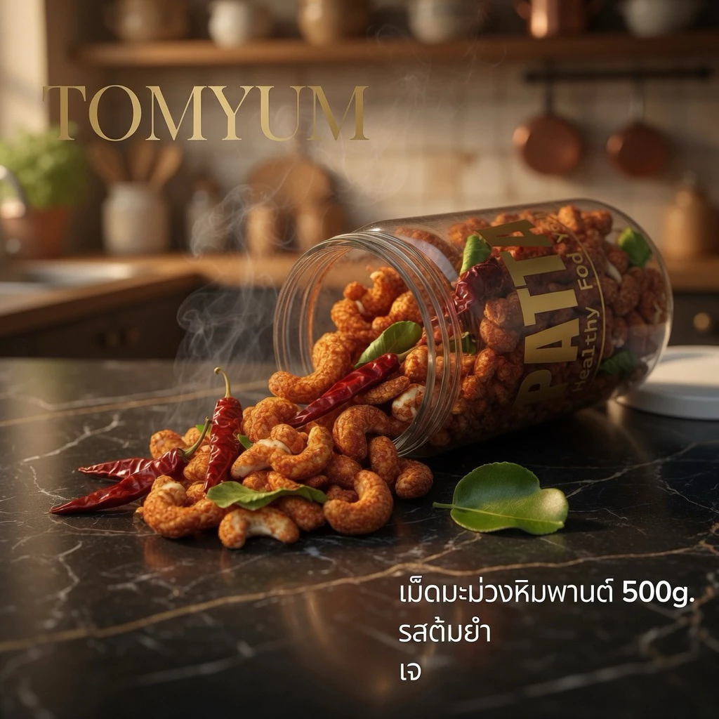 W210 รสต้มยำ เม็ดมะม่วงหิมพานต์ เม็ดโตๆ แบบถุง 500 กรัม 齋·حلال