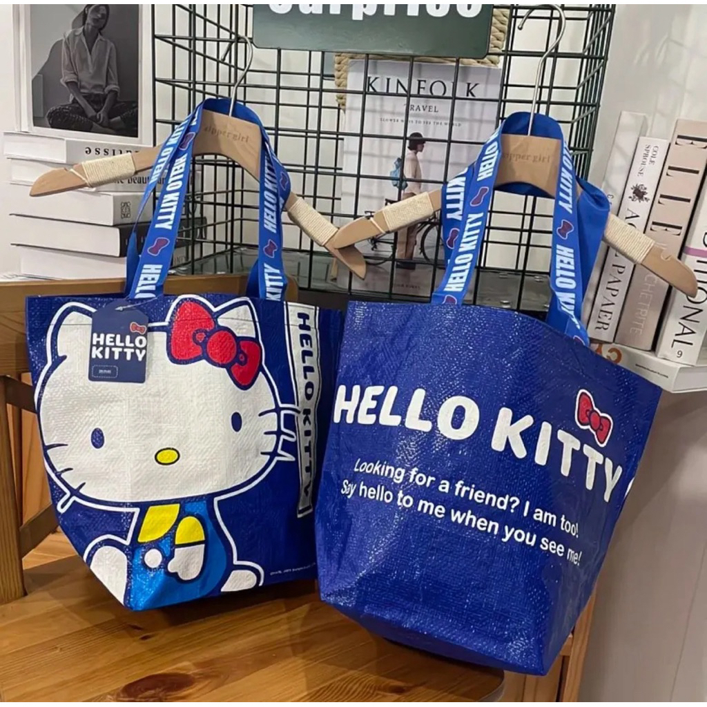 พร้อมส่ง   กระเป๋าช้อปปิ้ง Hello Kitty กระเป๋ากันน้ำ Shopping Bag Blue Collection ราคา ถูกที่สุด ดีลบีเคเค แกลเลอรีภาพที่ 6