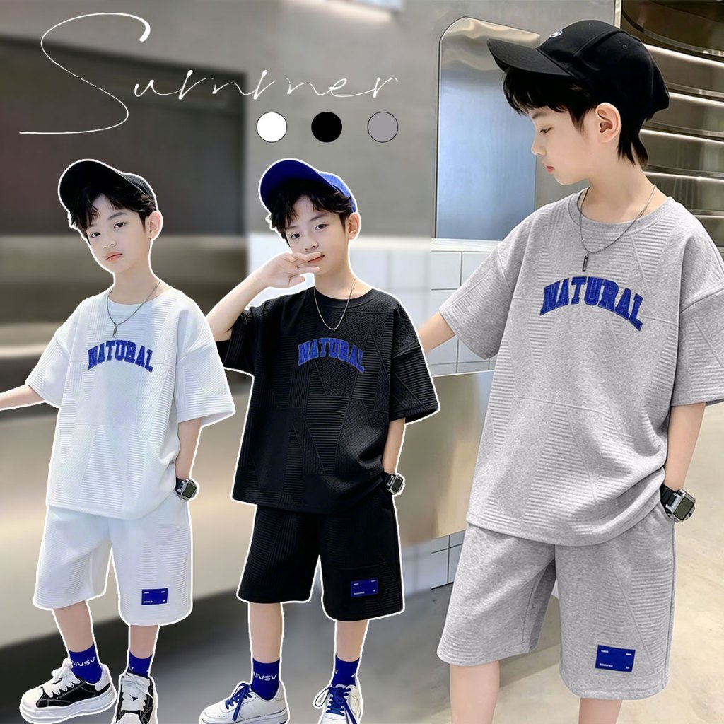 Beryl kids🌸ชุดเซ็ทแขนสั้นเด็กฤดูร้อน🎀ชุดสองชิ้นแฟชั่นเด็กผู้ชาย เสื้อยืด+กางเกงขาสั้น สไตล์เกาหลี งานเย็บอย่างดี