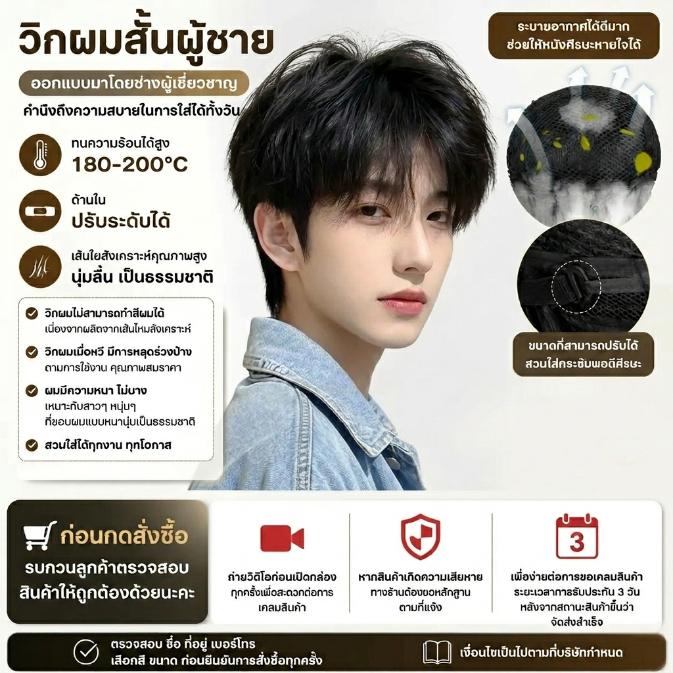 วิกผมผู้ชาย แฟชั่นผมเกาหลี วิกผมแท้ 100% วิกผมสั้นผู้ชาย วิกผม วิกผมสั้น Short wig