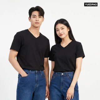 Yuedpao Ultrasoft Non-Iron (Unisex) - V Neck สี Black เสื้อยืดคอกลม สีดำ ผ้านุ่ม ใส่สบาย ไม่ย้วย ยับยาก ไม่ต้องรีด