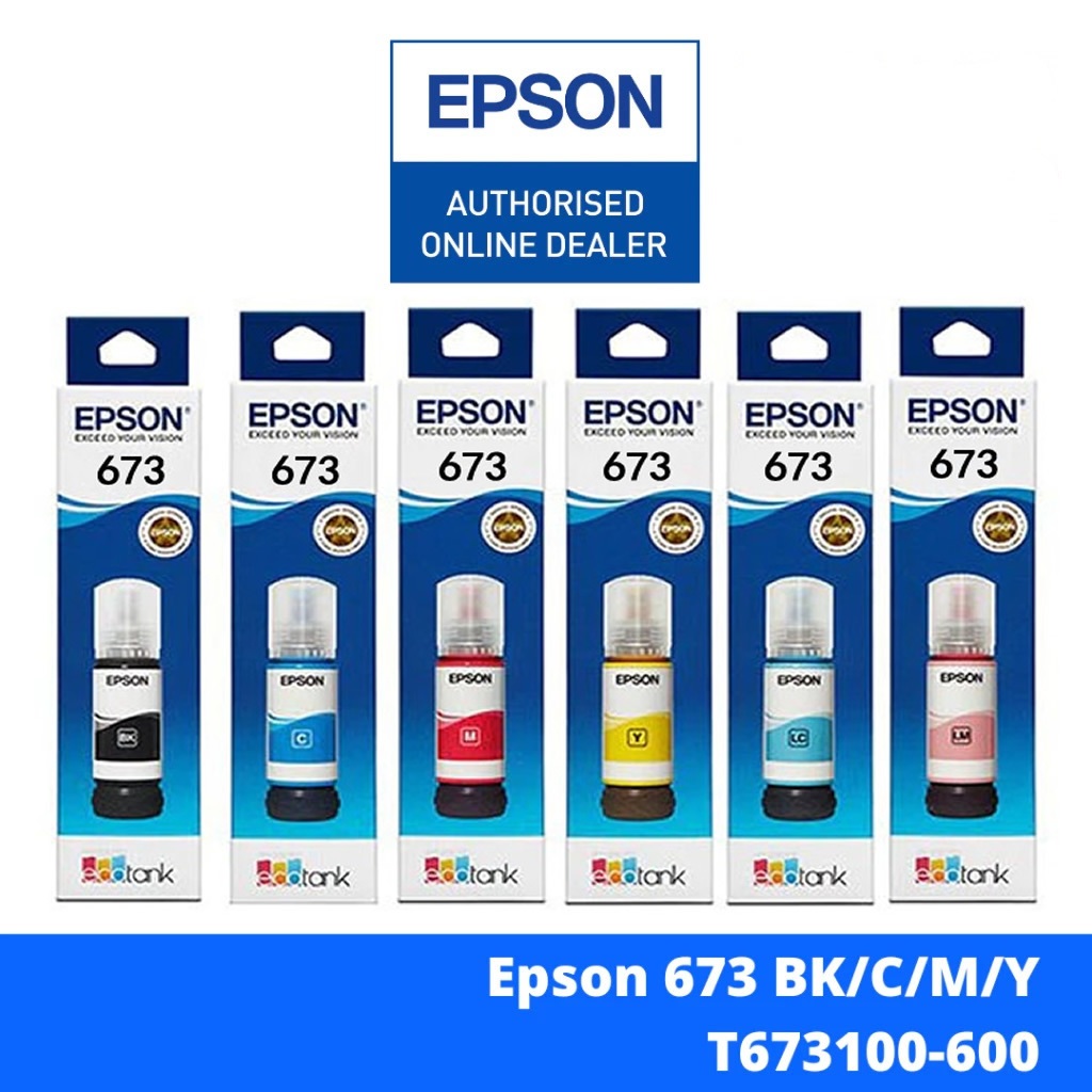 หมึก Epson 673 6สี หมึกเติมของแท้ % L800/L805/L810/L850/L1800 แบบไม่มีกล่อง