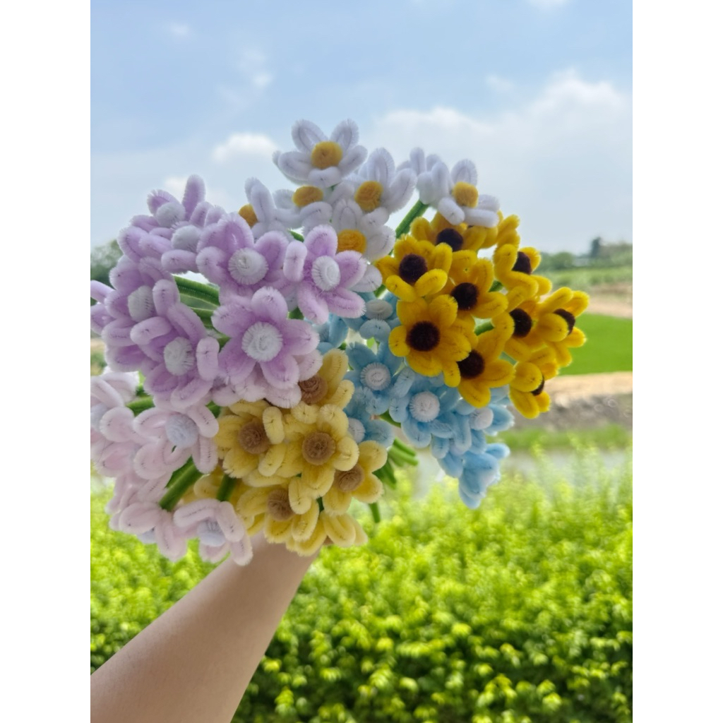 ช่อดอกไม้มินิมอล ช่อดอกไม้ถ่ายรูป ช่อดอกเดซี่ - ดอกไม้ลวดกำมะหยี่