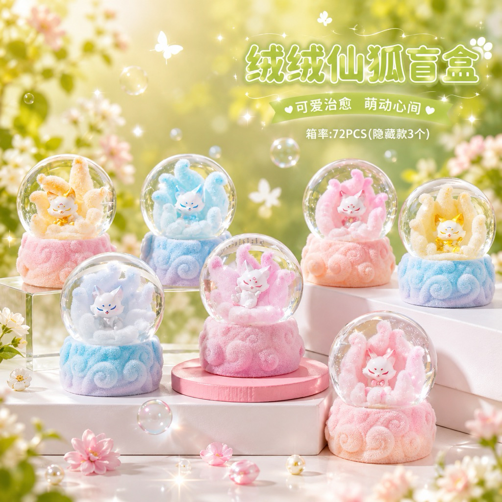 พร้อมส่งจากไทย🇹🇭🇹🇭 จิ้งจอกกำมะหยี่ มีไฟ Snow Globe ✨
