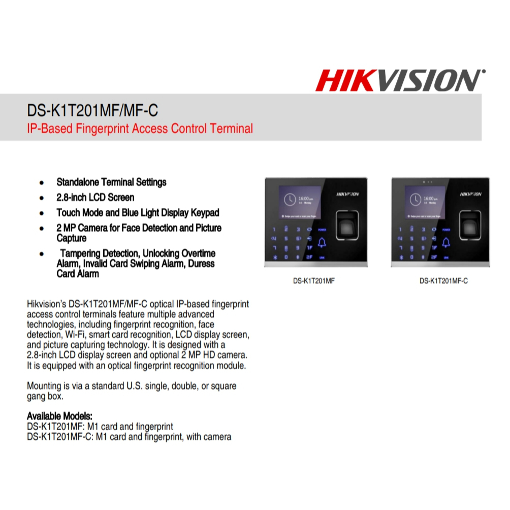 HIKVISION DS-K1T201AMF Fingerprint Terminal เครื่องสแกนลายนิ้วมือ