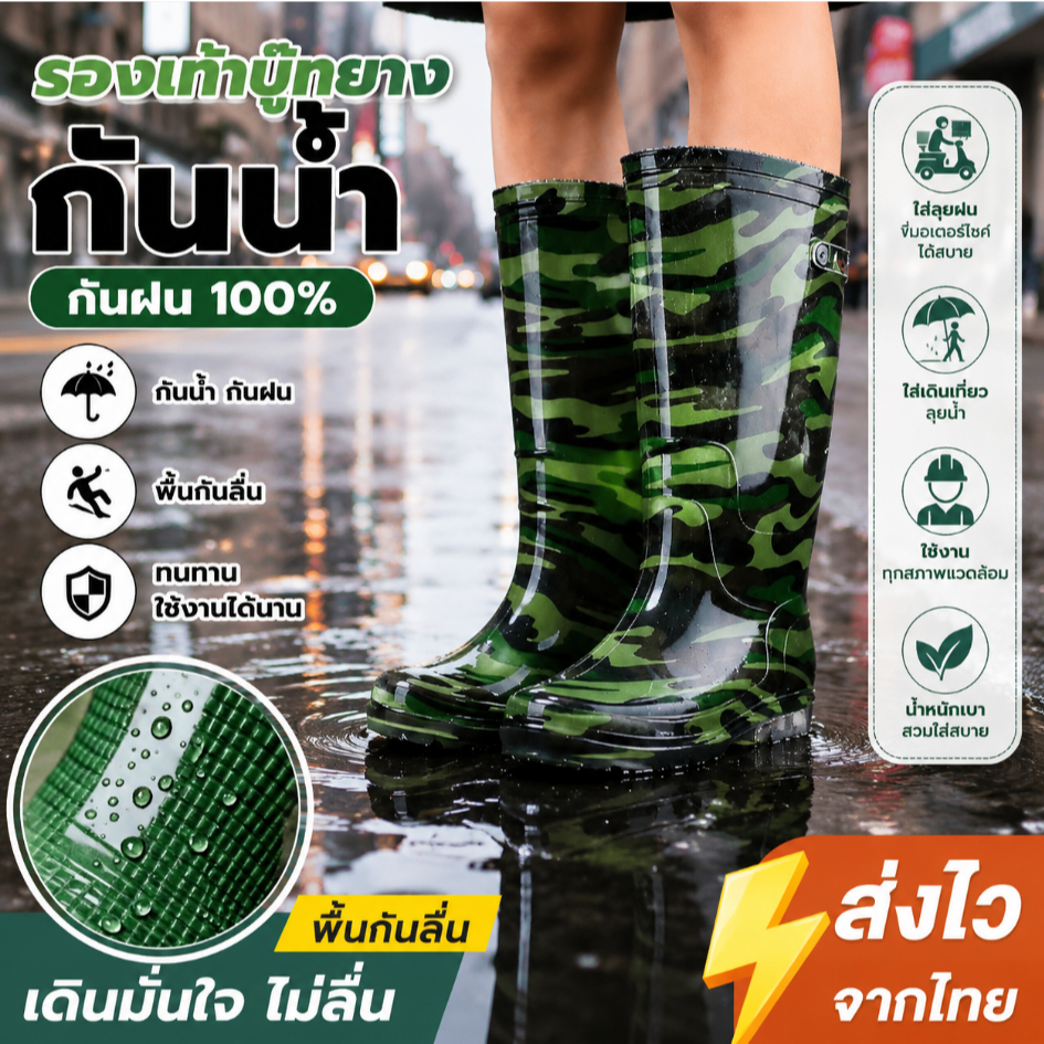 รองเท้าบูทยางกันน้ำ กันลื่น ทั้งแบบสั้นและแบบยาว สำหรับผู้ชายและผู้หญิง