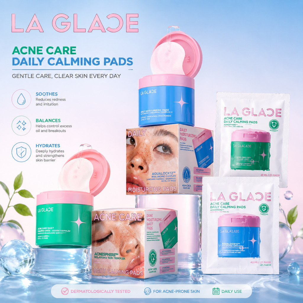 LA GLACE Acne Care Daily Calming Pads โทนเนอร์แพดสิว ลดการอักเสบ ผิวชุ่มชื้น แต่งหน้าติดทน ผิวแพ้ง่ายใช้ได้