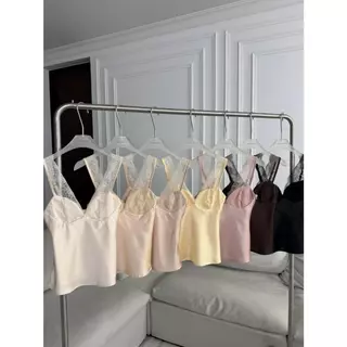 PTD397 CorsetSatin เสื้อสายเดี่ยวซาตินแต่งลูกไม้PROMTHONG