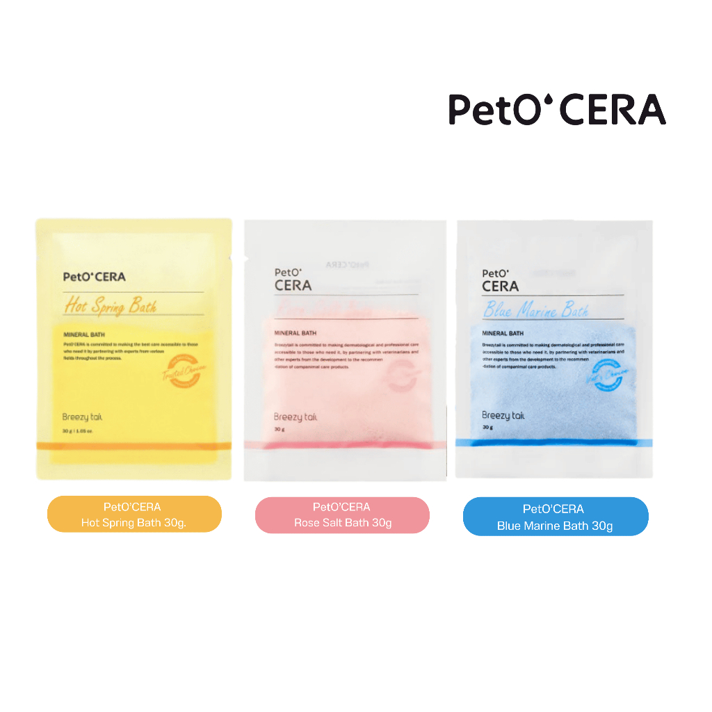 PetO'CERA Spa 3x30g. ผงอาบน้ำไมโครคาร์บอเนตที่มีประสิทธิภาพในการเสริมสร้างภูมิคุ้มกันผิว