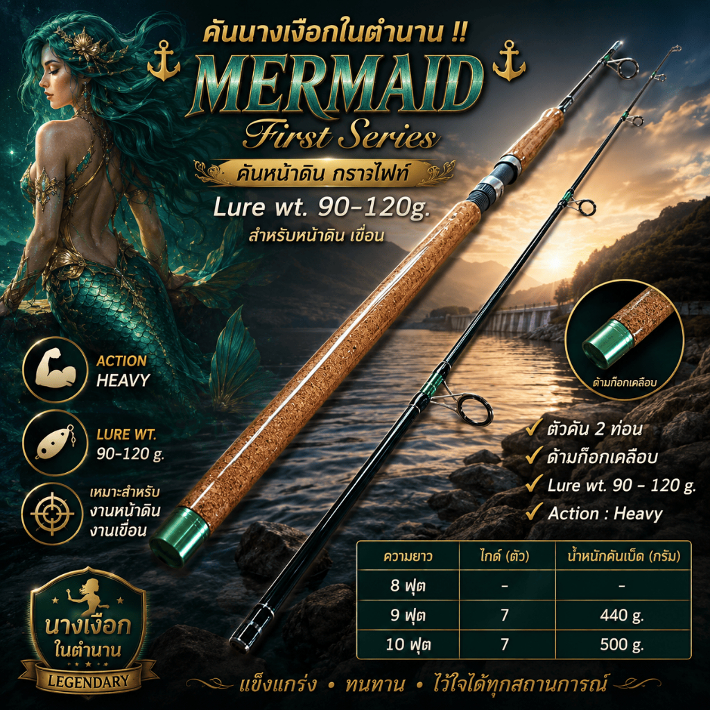 [ ของแท้ ] คันนางเงือกในตำนาน !! คันหน้าดิน กราไฟท์ Mermaid First Series Lure wt.90-120g. สำหรับหน้าดิน เขื่อน