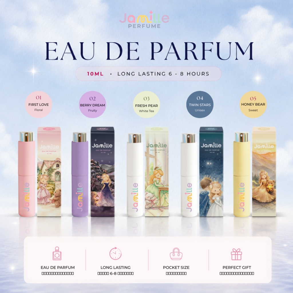 Jamille Perfume (จามิลล์) | น้ำหอมพกพา 5 กลิ่น หอมนาน 6-8 ชั่วโมง Eau De Parfum ขนาด 10ml สำหรับทุกโอกาสและลุคในชีวิตประ