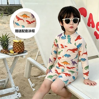 NT BABY-238 🦖 ชุดว่ายน้ำเด็ก One-Piece ลายไดโนเสาร์จอมป่วน (แขนยาว-ขาสั้น) 🌊