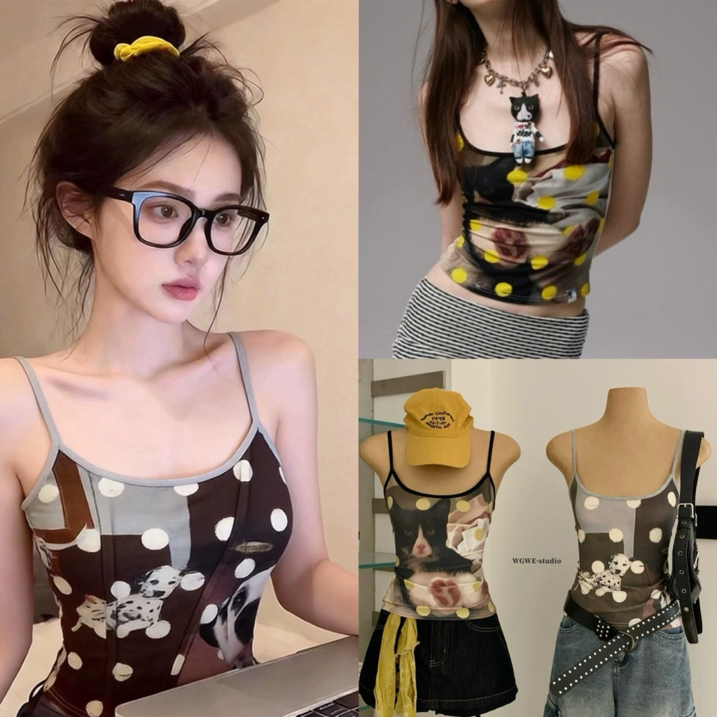 📍พร้อมส่ง📍9150# เสื้อสายเดี่ยว สกรีนลายช่วงอก เนื้อผ้าดี งานสวย TAG:WG.WE 🇰🇷