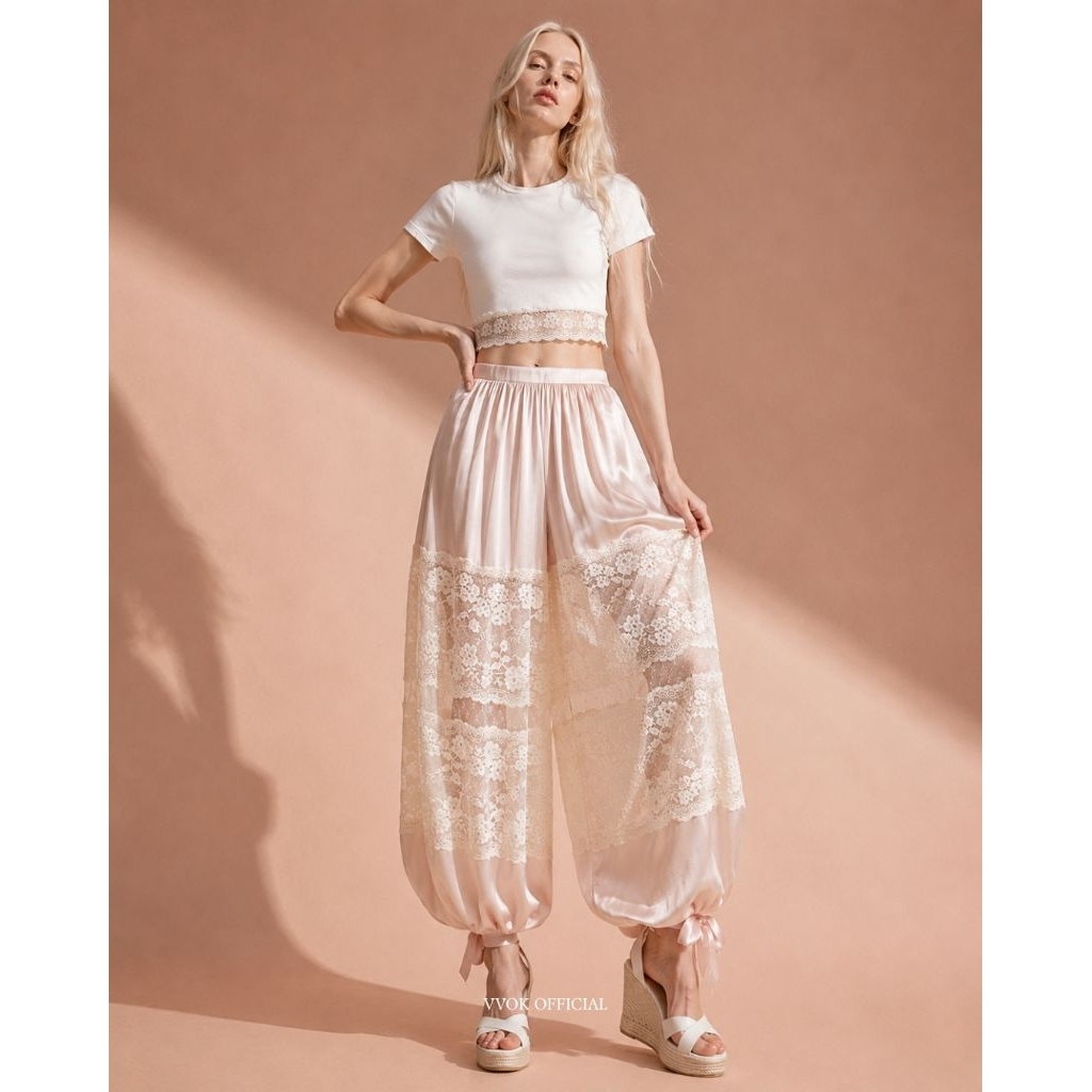 VVOK OFFICIAL - AVELINE PANT กางเกงทรงบอลลูนผ้าซาติน