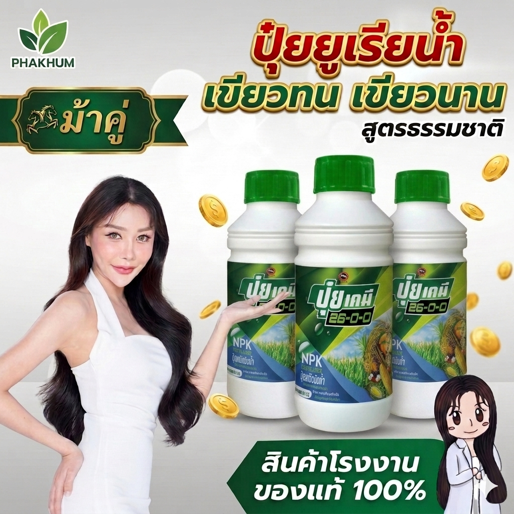 ปุ๋ยยูเรีย 26-0-0 ปุ๋ยยูเรียน้ำ ใช้ได้ 10 ไร่ ตกไร่ละ 39 บาท  บำรุงต้นและใบ ปุ๋ยน้ำทางใบ
