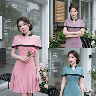 D282 เดรสเสื้อคลุมขอบดำจีบหน้า มีไซส์ S-3XL ความยาว 34-35 นิ้ว