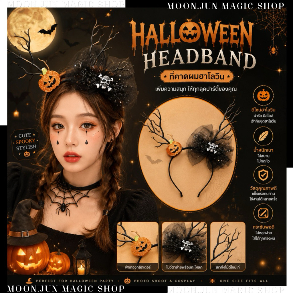 🔮 ที่คาดผม กิ๊บติดผม เวลเจ้าสาว เครื่องประดับแฟชั่น ปาร์ตี้ตรีมฮาโลวีน HALLOWEEN 🔮 SET FF-007 พร้อมส่งจากไทย
