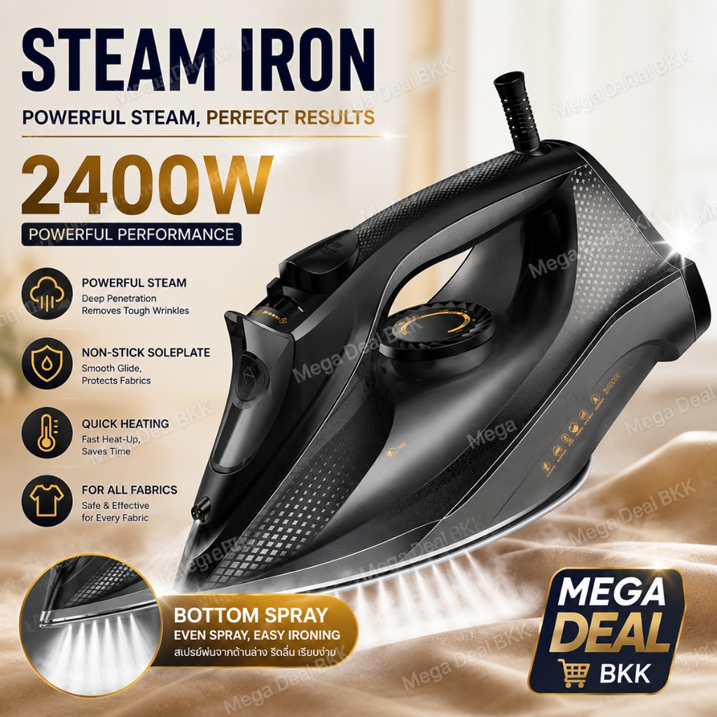 เตารีดไอน้ำ 2400W แรงดันสูง รีดเร็ว ถังน้ำ 350ml ไอน้ำต่อเนื่อง า รีดผ้าทุกชนิด เตารีดไฟฟ้าวัตต์เตารีดไอน้ำพกพา