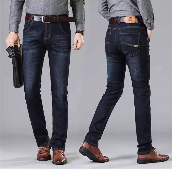 กางเกงยีนส์ Basic Man Straight Casual กางเกงยืดสลิมฟิต